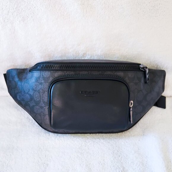 NWT COACH CT714 Racer Small Belt Bag In Signature Canvas Black Currant - Picture 1 of 5